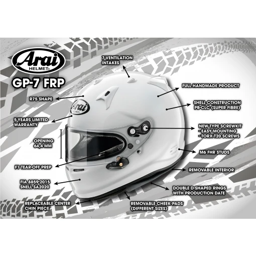 Arai GP7 FRP autosporthelm Kenmerken