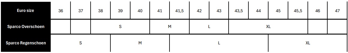 Maattabel Schoen REGEN